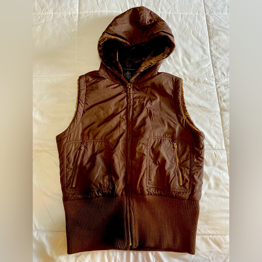 Rafaella Dark Brown Vest Jacket with Hood